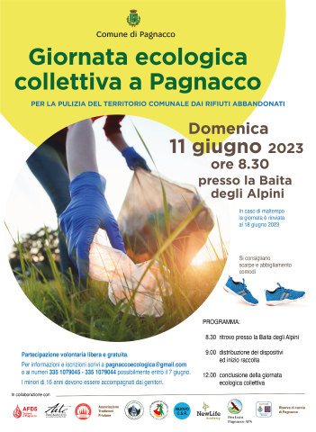 Giornata ecologica collettiva a Pagnacco domenica 11 giugno 2023 ore 8.30